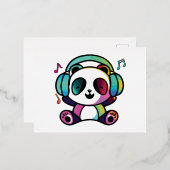 音楽にヘッドフォン聞でハッピーパンダ。 箔シーズンポストカード (正面/裏面)