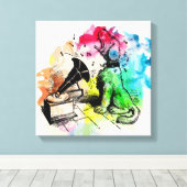 音楽に吠える犬 キャンバスプリント (インサイチュ (ウッドフロア))