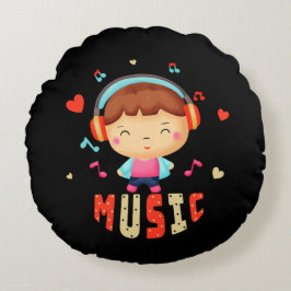 音楽のある小さな少年 ラウンドクッション