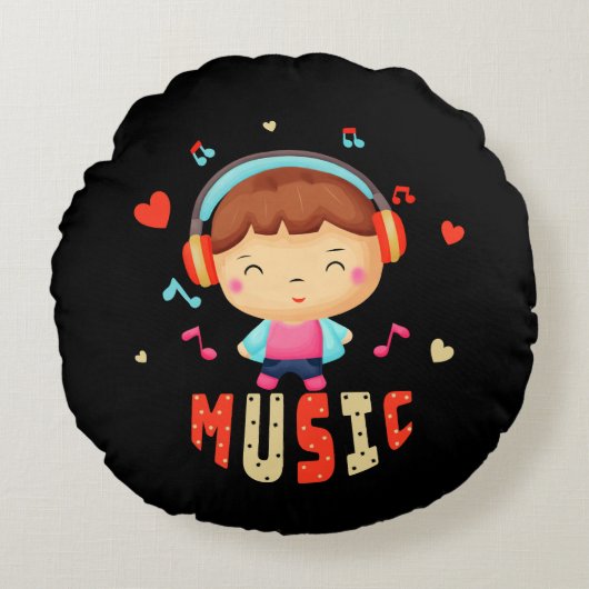 音楽のある小さな少年 ラウンドクッション (正面)