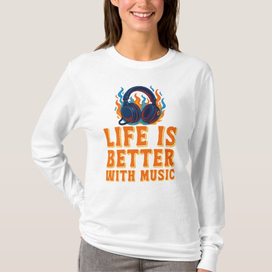 音楽のある生活は最高 ヘッドホングラフィック Tシャツ (正面)