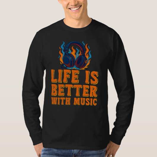 音楽のある生活は最高 ヘッドホングラフィック Tシャツ (正面)