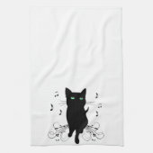 音楽のささやきに包まれた黒猫 キッチンタオル (縦)
