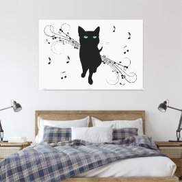 音楽のささやきに包まれた黒猫 キャンバスプリント