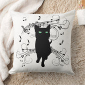 音楽のささやきに包まれた黒猫 クッション (ブランケット)