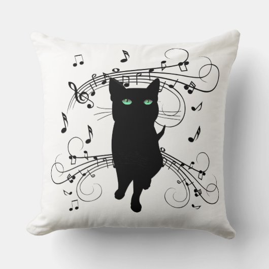 音楽のささやきに包まれた黒猫 クッション (正面)