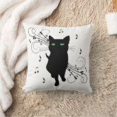 音楽のささやきに包まれた黒猫 クッション (ブランケット)