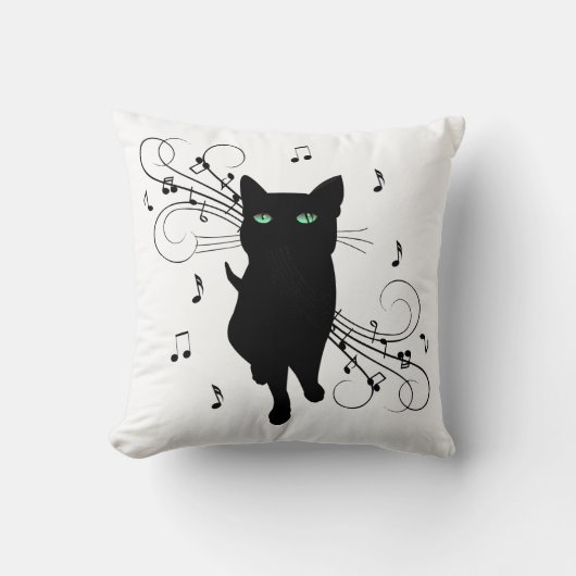 音楽のささやきに包まれた黒猫 クッション (正面)