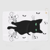 音楽のささやきに包まれた黒猫 ゴルフタオル (横)