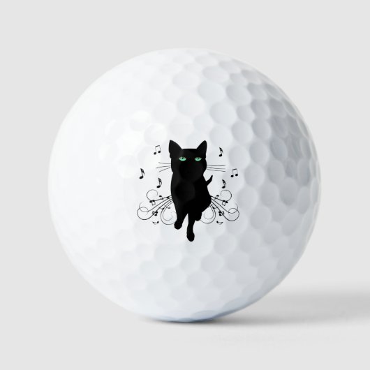 音楽のささやきに包まれた黒猫 ゴルフボール (正面)