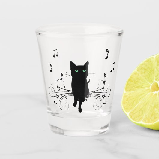 音楽のささやきに包まれた黒猫 ショットグラス (正面)