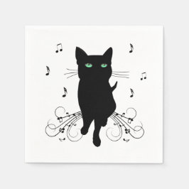 音楽のささやきに包まれた黒猫 スタンダードカクテルナプキン