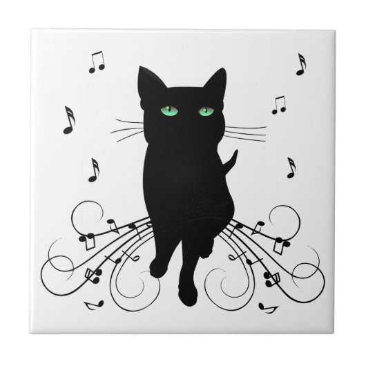音楽のささやきに包まれた黒猫 タイル (正面)
