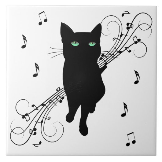 音楽のささやきに包まれた黒猫 タイル (正面)