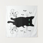 音楽のささやきに包まれた黒猫 タペストリー (正面(横))
