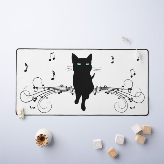 音楽のささやきに包まれた黒猫 デスクマット (キッズテーブル)