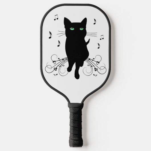 音楽のささやきに包まれた黒猫 ピックルボールラケット (正面)