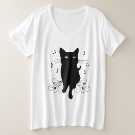 音楽のささやきに包まれた黒猫 プラスサイズTシャツ