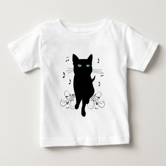 音楽のささやきに包まれた黒猫 ベビーTシャツ (正面)