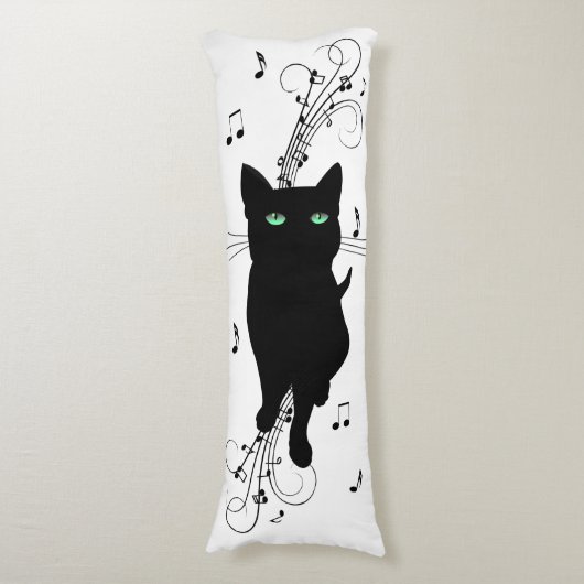 音楽のささやきに包まれた黒猫 ボディピロー (正面縦)