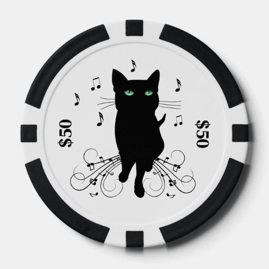 音楽のささやきに包まれた黒猫 ポーカーチップ (正面)