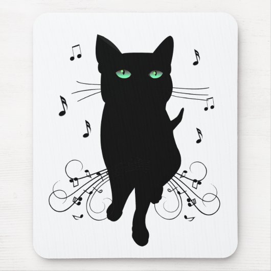 音楽のささやきに包まれた黒猫 マウスパッド (正面)