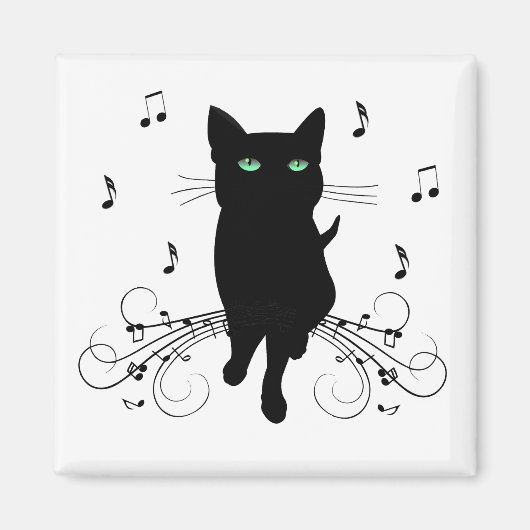 音楽のささやきに包まれた黒猫 マグネット (正面)