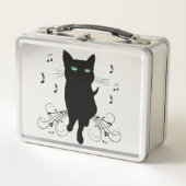 音楽のささやきに包まれた黒猫 メタルランチボックス (正面)