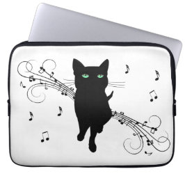 音楽のささやきに包まれた黒猫 ラップトップスリーブ