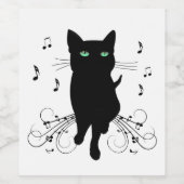 音楽のささやきに包まれた黒猫 ワインラベル (シングルラベル)