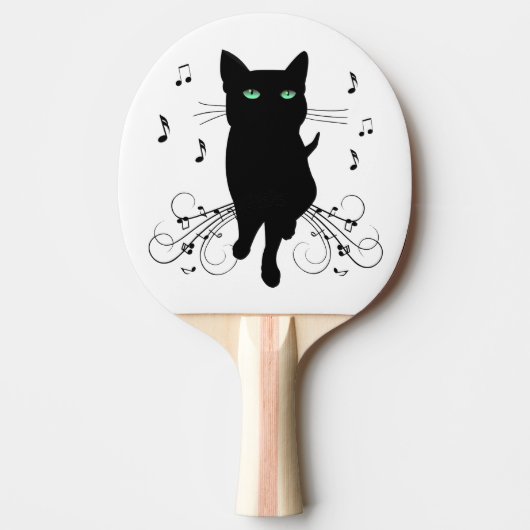 音楽のささやきに包まれた黒猫 卓球ラケット (正面)