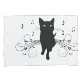 音楽のささやきに包まれた黒猫 枕カバー (正面右)