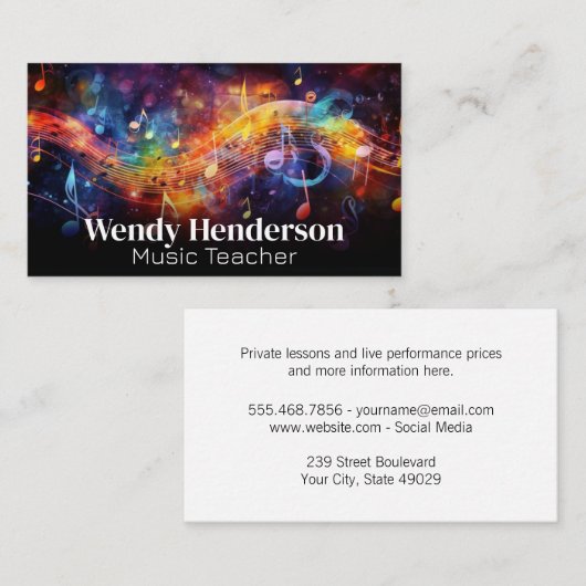 音楽のカラフル背景 名刺 (正面/裏面)