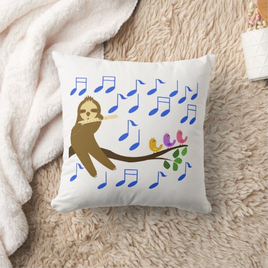 音楽のコラボレーション：スロースと鳥のTシャツ クッション (ブランケット)