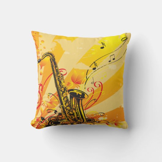 音楽のジャズ風のサクソフォーンのビーム クッション (正面)