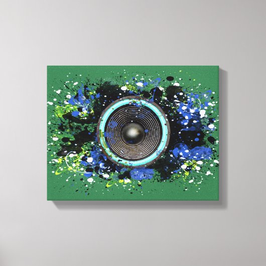 音楽のスピーカーと飛び散った絵を描 キャンバスプリント (正面)