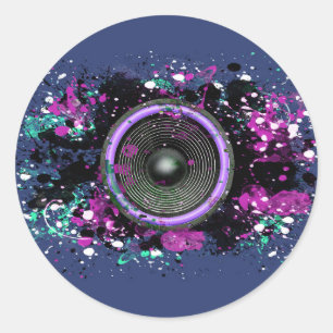 音楽のスピーカーと飛び散った絵を描 ラウンドシール