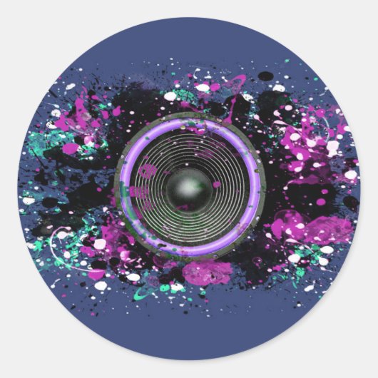 音楽のスピーカーと飛び散った絵を描 ラウンドシール (正面)