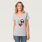 音楽のハートはヘッドホンVネックT Tシャツ (正面フル)