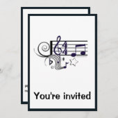 音楽のパフォーマンスまたはリサイタル:白黒 招待状 (正面/裏面)