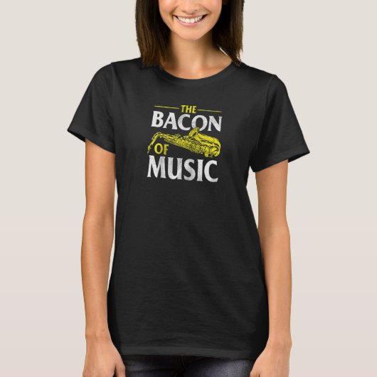 音楽のベーコン – サックス奏者 Tシャツ (正面)