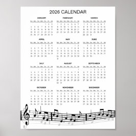 音楽のメモがついたシンプルな2026カレンダー |  ポスター