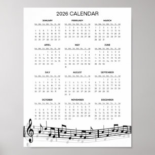 音楽のメモがついたシンプルな2026カレンダー    ポスター
