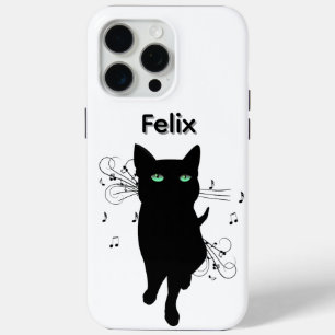 音楽のメモに囲まれた黒猫パーソナル iPhone 15 PRO MAXケース