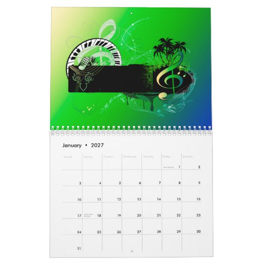 音楽の世界 カレンダー (1月 2027)