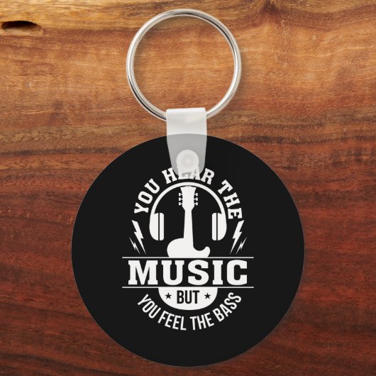 音楽の低音感じのギタープレーヤーを聞く キーホルダー (正面)