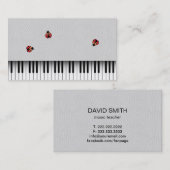 音楽の先生のかわいいてんとう虫及びピアノ鍵の革 名刺 (正面/裏面)