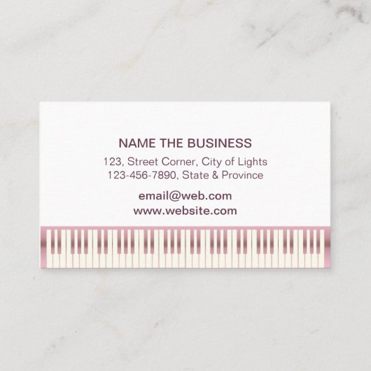 音楽の先生のピアノキーボードのばら色の金ゴールド 名刺 (裏面)