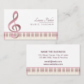 音楽の先生のピアノキーボードのばら色の金ゴールド 名刺 (正面/裏面)