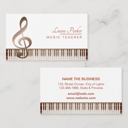音楽の先生のピアノキーボードのエレガントなミュージカルの鍵 名刺 (正面/裏面)